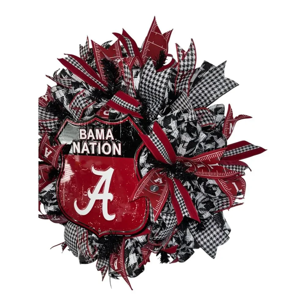 Bama Nation Alabama Front Door Wreath | Roll Tide Decor | Crimson Houndstooth